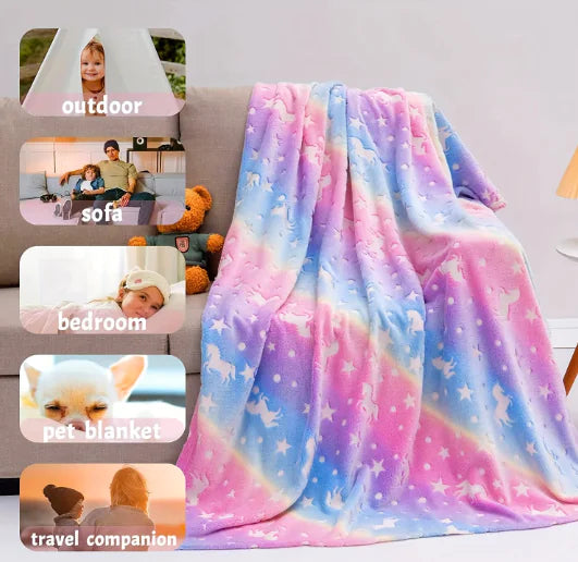 Personalized Unicorn Blanket for Kids - Glow in the Dark