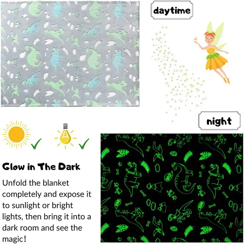 Glow In The Dark Dinosaur Fleece Blanket for Kids