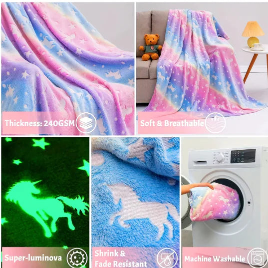 Personalized Unicorn Blanket for Kids - Glow in the Dark