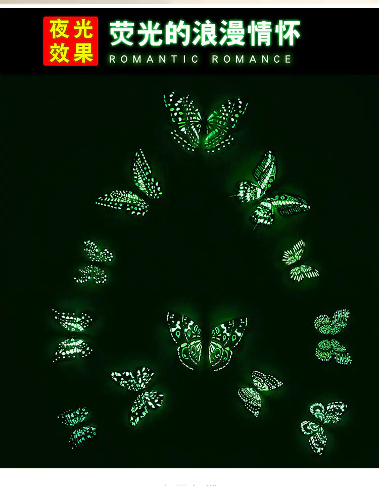 12 Glow-in-the-Dark 3D Butterfly Wall Stickers